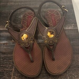 Dark Brown Sandals with Gold Accents
